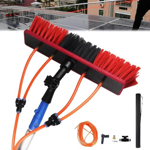 Gvqng Teleskopisch Wassergespeistes Stangenset, Sonnenkollektor Reinigungsbürste, Hohe Sauberkeit Teleskopstange, Teleskopisch Waschbürste, Reinigung der PV-Anlage,35 cm Brush,3m