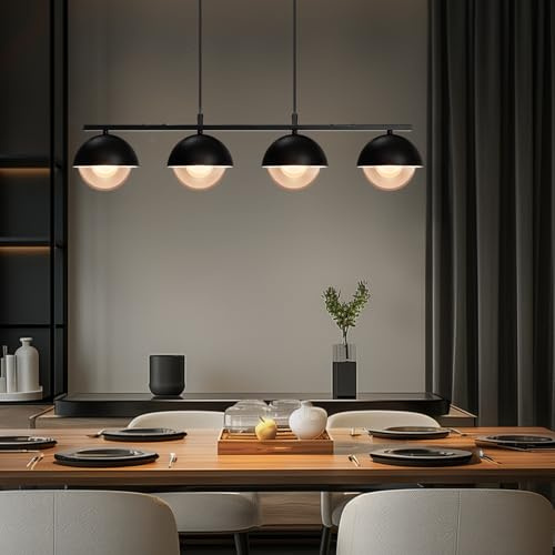 LUNSY Pendelleuchte Esstisch Glas HäNgelampe 4-Flammig Modern Metall In Schwarz Retro HäNgeleuchte Industrial HöHenverstellbar für Esszimmer Restaurant Café Max.60W 4 x G9(Ohne Leuchtmittel)