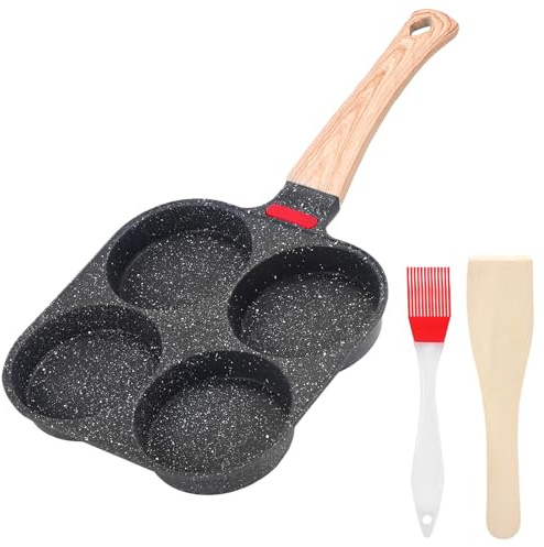 ZONKSTEE Egg Omelette Pan, 19 cm Egg Pan Non Stick Aluminium Fried Egg Pan, Egg Frying Pan 4-Cup Pancake Pan Fried Egg Burger Pan for Gas Stove and Induction Hob for Gift for Cooking Enthusiasts