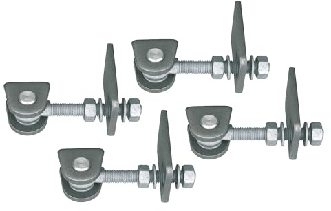 Alberts 852375 Bisagra de puerta, para apertura de 180°, versión corta, tornillos y tuercas galvanizados en caliente, perno y clavija partida de acero inoxidable, rosca M24, Juego de 4