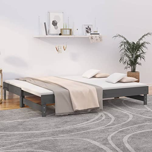 Buzaza Tagesbett Ausziehbar Grau 2X(80x200) cm Bett Ausziehbar Bett Zum Ausziehen Ausziehbares Tagesbett Bett Sofa Massivholz Kiefer