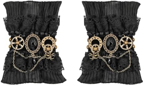 Namvo 2 pièces Dames Gants en Dentelle sans Doigts Gothiques victoriens Bracelets rétro Dentelle Steampunk Gear Bracelet Steampunk Bracelets