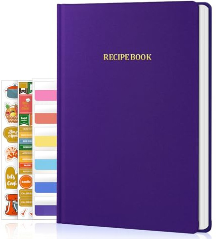 WEMATE Livre de recettes pour écrire vos propres recettes, livres de recettes vierges à couverture rigide, 75 recettes pour la famille pour organiser vos recettes, cadeaux de cuisine, 15,2 x 20,3 cm