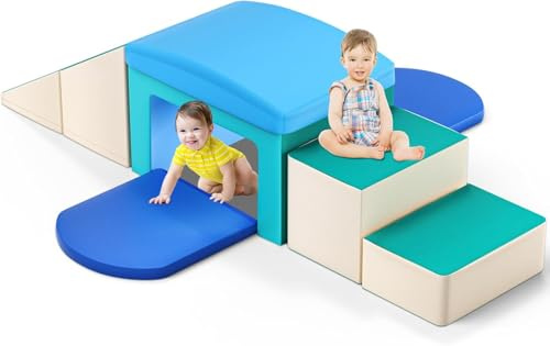 Wisbecost Softbausteine,Schaumstoff bausteine Kinder,Schaumstoff Klettergerüste für Kleinkinder,Indoor Kletter und Krabbelspielset (6 Stück - hellblau)