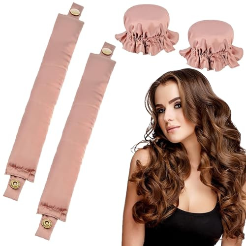 Lockenwickler über Nacht, 2 Stück Heatless Curls Set, Rutschfest Schlafen Lockenband über Nacht, Heatless Seidenhaube Lockenwickler für Kurzes, Mittleres, Langhaarmädchen Overnight Curls(Rosa)