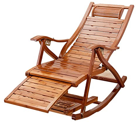 CWCQGH Liegestuhl aus Holz, Chaiselongue aus Bambus, Faltbarer Schaukelstuhl, Schaukelstuhl für den Balkon, Liegestuhl, Liegestuhl für den Außenbereich, tragbarer Stuhl mit Fußs