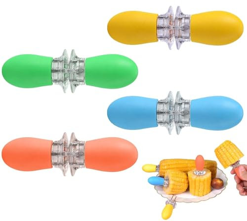 Spiedini per pannocchie, 8 supporti per pannocchie, supporti per pannocchie, supporto per mais dolce con manico in silicone, supporti per pannocchie di mais in acciaio inossidabile, forchette per