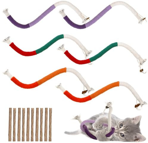 Hejo 6 Stück Kauspielzeug Katze, Katzenspielzeug Beißseil, Interaktive Beißseil mit 10 Katzenkaustangen, Katzenbeißseil für Katzen Zahnpflege, Katzenminze Spielzeug für Gegen Mundgeruch