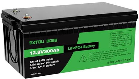 DATOUBOSS 12V 300 Ah LiFePO4 Lithium-Eisenphosphat eingebautes 200A BMS 8000+ Mal Deep-Cycle-Batterie Direktstecker parallel RV Solarstromversorgung