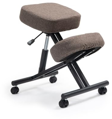 kenoko Hiragi Ergonomischer Kniestuhl Verstellbar aus Öko-Leder für Zuhause und Büro. Ergonomischer Bürostuhl mit braunem Bezug aus Öko-TEX-Gewebe mit Standard 100-Zertifizierung