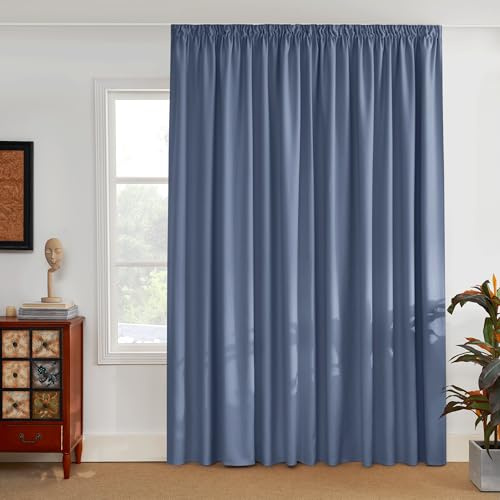 PONY DANCE Übergardinen Wohnzimmer mit Kräuselband Vorhang Blickdicht | 1er Set H 245 x B 300 cm, Dunstblau, für Schienensystem, Thermovorhang Hitzeschutz, Verdunklungsgardine, Extra Breite