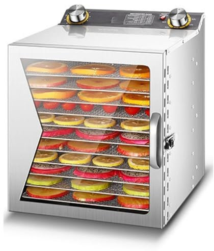 Essiccatore alimentare in acciaio inossidabile da 12/18 vassoi con grandi vassoi | Controllo della temperatura a 194 °F, timer da 1 a 12 ore, protezione dal surriscaldamento,12Layer