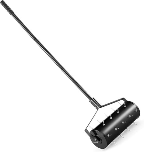 Arieggiatore a rullo per prato, attrezzo manuale per arieggiare il terreno con sabbia/pietre e impugnatura ergonomica, arieggiatore per prato per cortile, cura del prato (53,3 cm di larghezza x 139