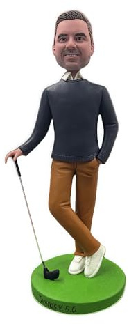 Figura personalizada de golfista Bobblehead, figura personalizada para hombres, hecha a partir de tu foto, golfista en suéter con club, regalo de arcilla hecho a mano para el día del padre, oficina