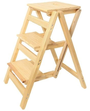 Escabeau pliable portable à 3 marches en bois massif multifonction pour la maison, le camping et l'accès au bateau, rangement et utilisation faciles