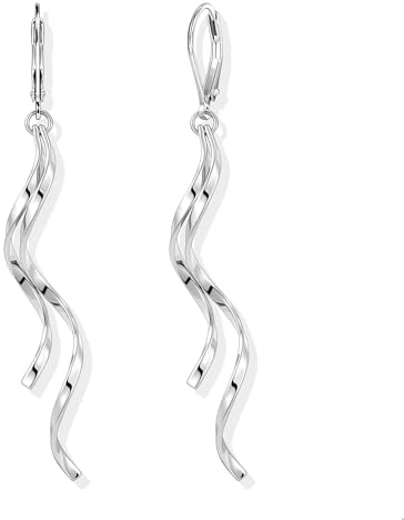 ALEXCRAFT Långa örhängen, guld, silver, dam, hängande örhängen, vågig linje, glänsande, spiralörhängen, boho, hypoallergen, stång 925 silver, 14 K förgylld, bröllopssmycke, Lang, Koppar