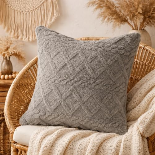 B O S A L O N I HOME Federa 45x45 Grigio Cenere, copricuscino decorativo jacquard con zip nascosta, fodera elegante per cuscino arredo salotto, camera da letto e divano moderno - Grigio Cenere