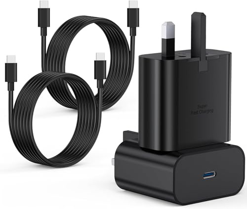 Samsung Fast Charger Plug and Cable 1M for Samsung Galaxy S26 S25 S24 S23 S22 S21 S20 A34 A35 A36 A53 A54 A55 A56 A52 A17 A16 A25 A26 A40 A41 A70 A71, 2Pack USB C Charging Plug and USBC to Type C Lead