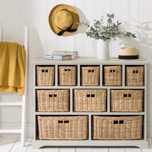 Statement Furniture Tetbury Large Storage Unit with 10 Baskets, White or Skimming Stone, Fully Assembled, with 3 Sizes of Baskets (SkimmingStone-NAT)