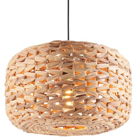National Lighting Colmena Pendant Shade - Natural Water Hyacinth Handwoven Rattan Light Shade Ceiling Lighting - B22 or E27 Compatible LED Pendant Light, Elegant Hanging Lamp - Bulb Not Included