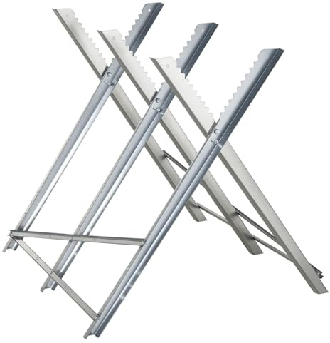 DURHAND Cavalletto Taglialegna Pieghevole Triangolare ad Altezza Ergonomica con Denti Seghettati, Cavalletto per Legna in Metallo, 83x83x79 cm, Argento