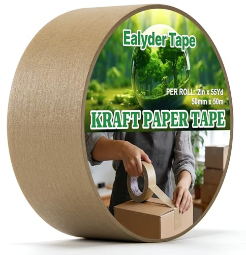 1 Rouleau Ruban d'Emballage Kraft 50mmx50m Écologique Inscriptible | Ruban emballage biodégradable écologique. Déchirable main, inscriptible, pour expédition & déménagement.