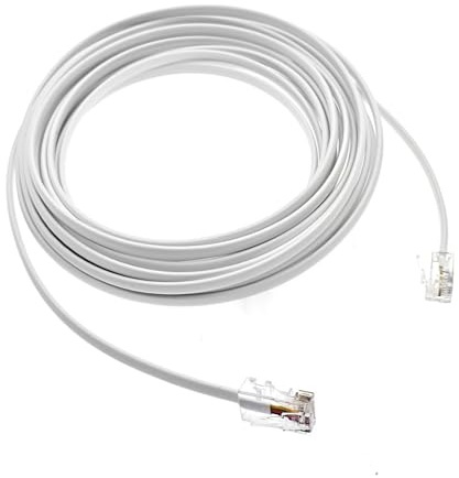 JZK 5M Blanc RJ11 vers RJ45 Câble pour modem – Câble de raccordement haut débit ADSL haute vitesse, câble de données téléphonique plat (6P4C vers 8P8C mâle) pour routeur et connexions réseau
