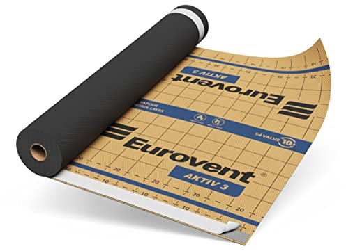 Eurovent AKTIV 3 Aktive Dampfbremse 140 g/m² 1,5 m x 50 m (75 m²) Dreilagige Klimamembran Beige/Schwarz Sd 2-16 m EN 13984 (mit zwei Selbstklebebändern)