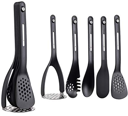 MasterClass Smart Space Nesting Magnetic Plastic / Silicone Kitchen Utensil Set, 9 x 9 x 3 cm (3.5 x 3.5 x 12) - Black (5 Pieces)