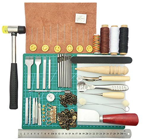 Leder Nähte Tools 44 Party Leder Craft Hand Werkzeug-Set mit Stickerei Fugenfräse, Zinken, Holz Ahle für Heimwerker Leder Kunstwerk, Leder, schwerer Stoff, Leinwand, Polster, Tasche, Schuh, Gürtel