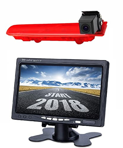 Misayaee Auto Dritte Dach Top Mount Bremsleuchte Kamera Bremslicht Rückfahrkamera für VW T5 T6 Transporter/für Caravelle/für Multivan 2010-2018+7.0 Zoll DVD Monitor TFT Bildschirm LKW KFZ LCD Display
