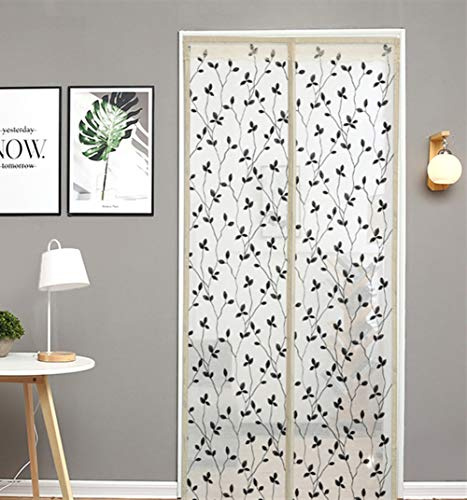 LIVEINU Fliegengitter Tür Insektenschutz Linen Magnet Vorhang Fliegenvorhang Leinen Moskitonetz Klebmontage Ohne Bohren für Balkontür Wohnzimmer Terrassentür Blumen Stickerei Gelb 2 90x200cm