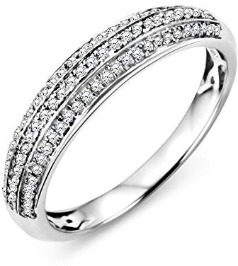 Miore Ring Damen mehrreihiger Diamant Pavé Ehering Weißgold 9 Karat / 375 Gold Diamanten Brillanten 0.23 Ct, Schmuck