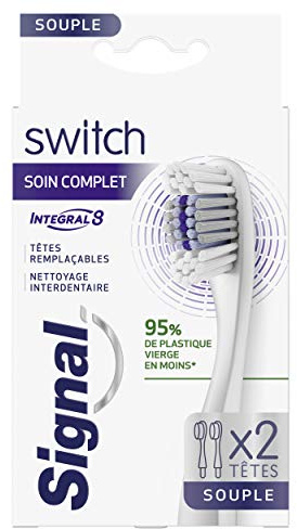 Signal Switch Têtes Remplaçables Integral 8 Soin Complet Souple, pour Brosse à Dents Switch, Nettoyage interdentaire, x2 têtes