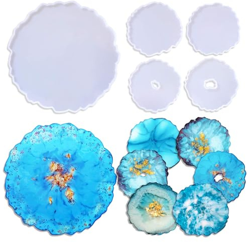 Moule en silicone Geode, 4 Dessous de verre + 1 Plateau Grand, Résine Moules Brillant Époxy pour faire des éléments décoratifs, des bases de Bijoux