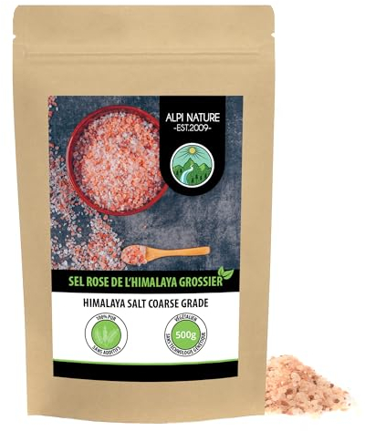 Alpi Nature Sel Himalaya Rose Gros 500g, Sel Rose de l'Himalaya 2-5 mm pour la Cuisine