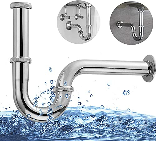 SIKEFIWO Universal Siphon für Waschbecken mit 3 Gummidichtungen und Ablaufschlauch mit Wandanschluss (Siphon)