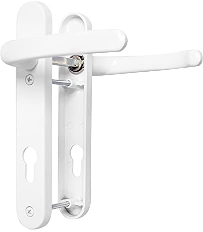 UPVC Door Handles Set - White - Lever/Lever - 92mm PZ (Centres) - 122mm Screw to Screw - Backplate 212mm X 34mm- White Replacement- PVC Door Handle