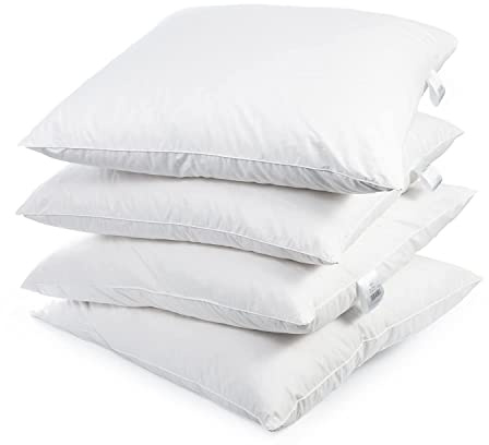 H&F Heimtextilien 4er Set Premium Qualität | Kopfkissen 80x80 cm | Füllung: 1000 Gramm Federn, Gänsefedern | 100% Natur Kissen | Bezug: 100% Baumwolle | Federkissen 80 x 80 cm | Oeko-TEX Zertifiziert