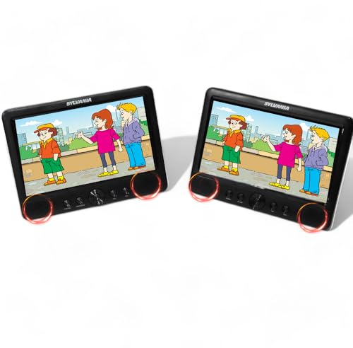 Sylvania 10.1 Dual Screen Portable CD/DVD Media Player Black, with SD Card slot, USB, Headphone Jack, Stereo Audio Output - For Car Family Road Trips or Vacations - SDVD1082 (Renewed)