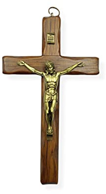 Holzkreuz - Wandkreuz - Christus versilbert 999 - hergestellt in Umbria Italien - (17 x 9,5 cm)