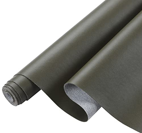 Picheng Smooth Solid Color Faux Leather Sheets 13.8X53(35cmX135cm),Soft Faux Leather Roll Very Suitable for Making Crafts,Leather Earrings, Bows,Sewing DIY Projects (Olive Green)