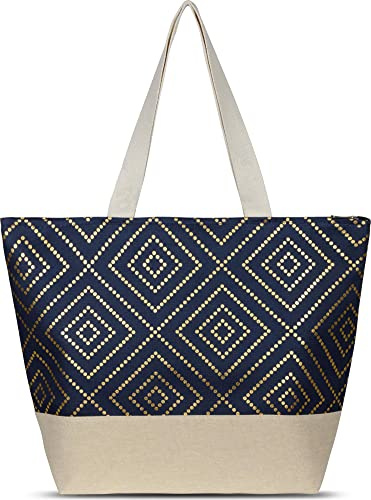 normani XXL Strandtasche - Damen Handtasche mit langen Henkel - Schultertasche für Frauen 19 Liter Volumen mit Innentasche Farbe Blau