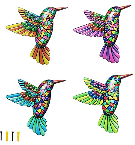 4 Stück Metall-Kolibri-Wanddekoration, Vögel, Metall, Wandkunst, Dekorationen, Skulptur, Ornamente, zum Aufhängen, Schmiedeeisen, für Schlafzimmer, Garten, Terrasse, Zaun draußen