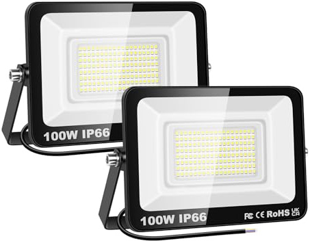 SKYWORLD 2 Pcs Led Strahler Außen, 100W 10000LM Außenstrahler | Wasserdicht Led Fluter 6000K Kaltweiß Scheinwerfer Flutlicht Aussenleuchte für Garten Garage Hof Flur Hinterhof Terrasse