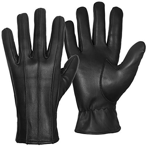 Thermal Leather Gloves for Men Women, Non-slip Grip having soft touch Winter Warm Liner Wind Proof Gloves Used in Running Sport Walking Riding Fishing Driving and Cycling (Black, Large)