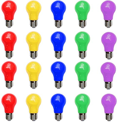 Aiwerttes Farbige LED-Glühbirne E27,3W A50 Birne Form Birnen,rot gelb blau grün lila,gemischte Farben LED-Glühbirnen für Feen Lichter Bunte Halloween Party Dekoration,Satz 20