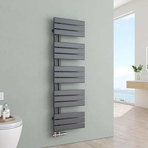 S'AFIELINA Badheizkörper Paneel Heizkörper Bad 1320x400mm Handtuchheizkörper 598 W, Handtuchtrockner für Zentralheizung, Warmwasserbetrieb, links/rechts anschließbar, Anthrazit (Ohne Thermostatventil)