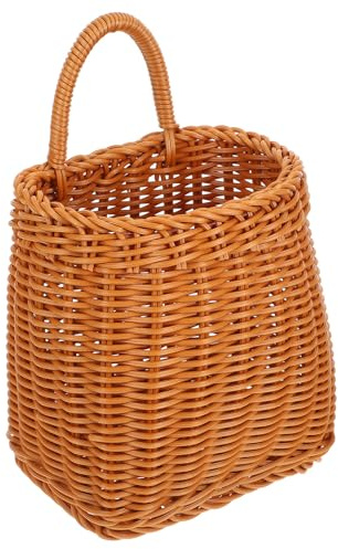 Angoily Imitation Rattan Woven Wall Hanging Flower Basket Faux Rattan Handwoven Plastic Storage Basket for Home Decor Garden and Balcony Portable Hanging Planter for Flowers and Plants