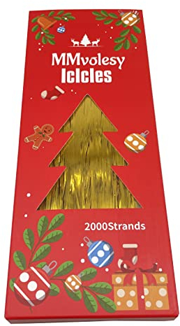 MMvolesy Eiszapfen, Lametta, Weihnachtsbaum, Folien-Fransenstränge – glitzernde Winter-Heimdekoration für Feiertage, Geburtstage, Hochzeiten (100 mm x 250 mm), goldfarben, 2000 Stück